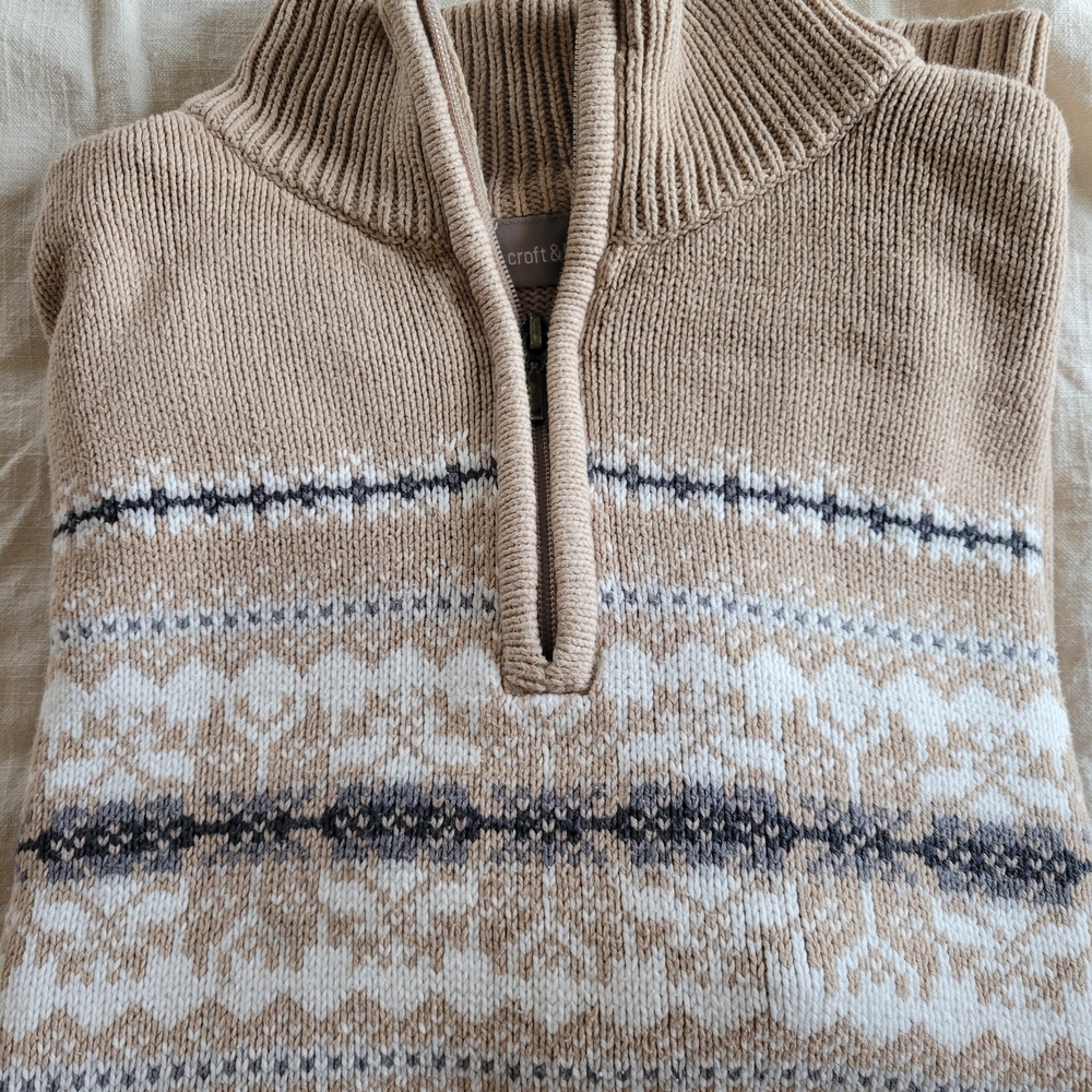Croft & Barrow Tan Patterned Zip-Up Sweater - Picture 2 of 10